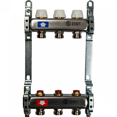 Коллекторная группа STOUT нержавейка 1&quot;x3/4&quot; EK -3 выхода, без расходомеров