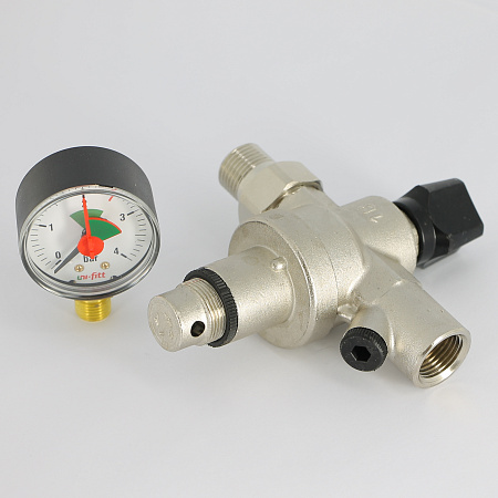 Клапан подпиточный UNI-FITT ВН 1/2&quot; с редукционным соединением и манометром, никелированный