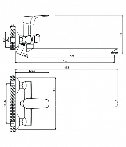Смеситель для ванны с длинным изливом OLIVE'S SIERRA 14221SR хром, латунь, упак (8 шт)