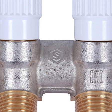 Коллектор распределительный вентильный STOUT никель 3/4&quot;x1/2&quot; -3 выхода, (белые ручки), плоский