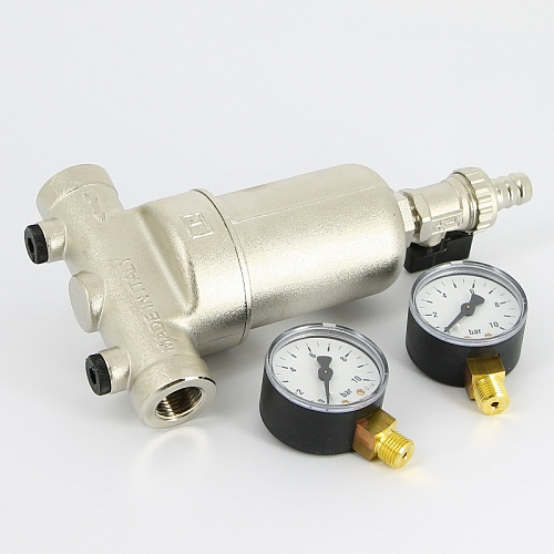 Фильтр промывной два манометра UNI-FITT никель 1/2&amp;quot; ВР-ВР, 300 мкм, латунная колба