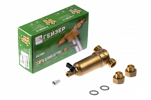 Фильтр промывной ГЕЙЗЕР БАСТИОН 121 Ø60 никель 3/4&amp;quot; АМ-АМ, 90 мкм, латунная колба