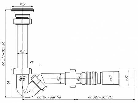 АНИПЛАСТ Сифон для биде 11/4&quot;х32 с трубой 32х40/50