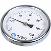 Термометр биметаллический погружной STOUT Ø80-1/2&amp;quot;, гильза 100 мм, +120°C