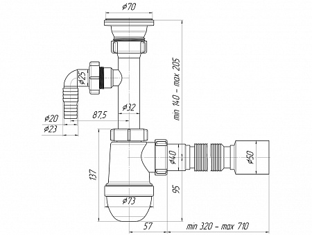 АНИПЛАСТ Сифон 11/2&quot;х40 с отв. с/м с г/тр 40х50