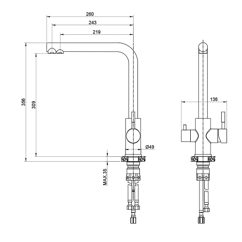 Смеситель для кухни под фильтр OLIVE'S BALEAR 13450BLB нержавеющая сталь, нержавеющая сталь, уп. (8
