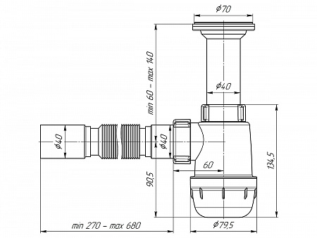 АНИПЛАСТ Сифон Грот 11/2&quot;х40 с гибкой трубой 40х40