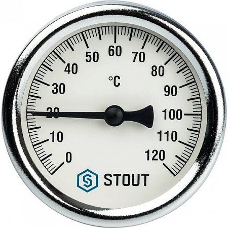 Термометр биметаллический погружной STOUT Ø63-1/2&quot;, гильза 75 мм, +120°C