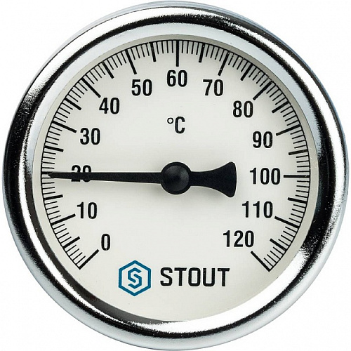 Термометр биметаллический погружной STOUT Ø63-1/2&amp;quot;, гильза 75 мм, +120°C