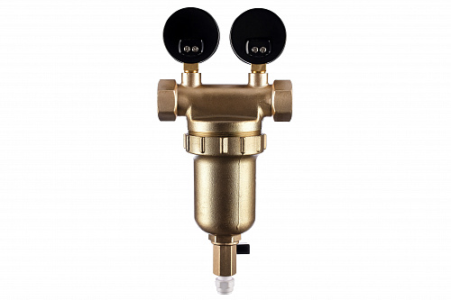 Фильтр промывной два манометра ГЕЙЗЕР БАСТИОН Ø76 без покрытия 3/4&amp;quot; ВР-ВР, 90 мкм, латунная колба
