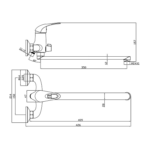 Смеситель для ванны с длинным изливом OLIVE'S VEGA 12221VE хром, латунь, упак (8 шт.)