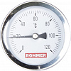 Термометр биметаллический с погружной гильзой. ROMMER Корпус Dn 63 мм, гильза 50 мм 1/2 , 0...120°С