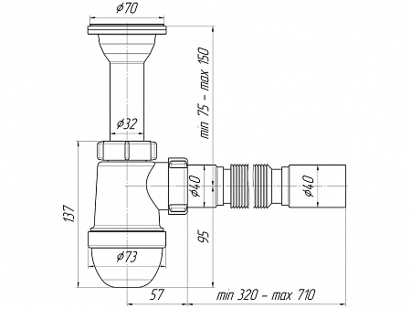 АНИПЛАСТ Сифон 11/2&quot;х40 с гибкой трубой 40х40