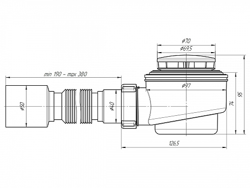 Сифон для душевого поддона с гофрой АНИПЛАСТ E415C 11/2&amp;quot;х50*60 с гибкой трубой 375*40/50 хром