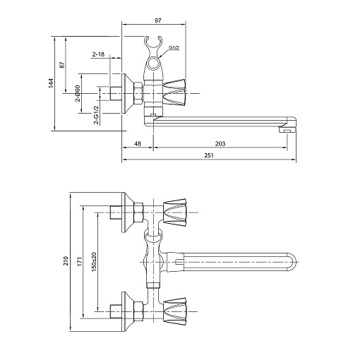 Смеситель для ванны OLIVE'S CATALONA 23251CT хром, латунь, уп. (10 шт)