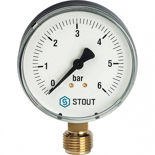Манометр радиальный STOUT Ø80-1/4&amp;quot;, 6 бар, вертикальное подключение