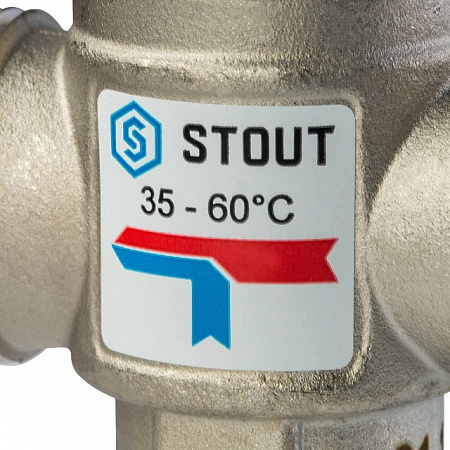 Клапан трехходовой термостатический смесительный STOUT для отопления и ГВС 1&quot; Н (35-60°С KV 1.6)