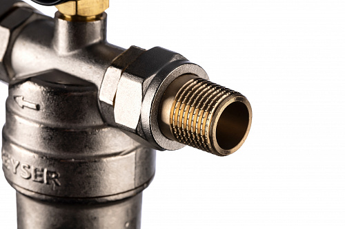 Фильтр промывной с манометром ГЕЙЗЕР БАСТИОН Ø53 никель 1/2&amp;quot; АМ-АМ, 90 мкм, латунная колба