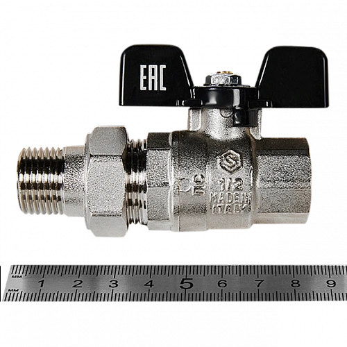 Кран шаровой полнопроходной с американкой, ВР/НР, ручка бабочка 1/2 STOUT