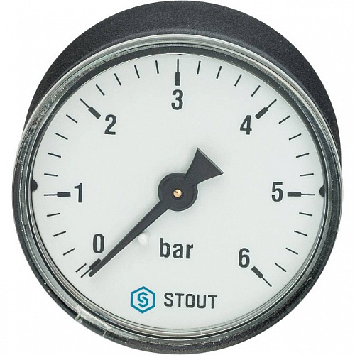 Манометр аксиальный STOUT Ø50-1/4&amp;quot;, 6 бар, горизонтальное подключение