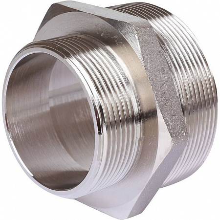 Ниппель переходной резьбовой латунный STOUT никель 21/2&quot;x2&quot; Н