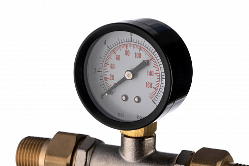 Фильтр промывной с манометром ГЕЙЗЕР БАСТИОН Ø53 никель 1/2&amp;quot; АМ-АМ, 90 мкм, пластиковая колба