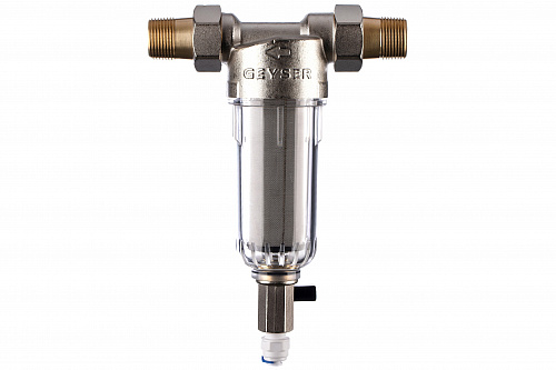 Фильтр промывной ГЕЙЗЕР БАСТИОН 111 Ø60 никель 3/4&amp;quot; АМ-АМ, 90 мкм, пластиковая колба
