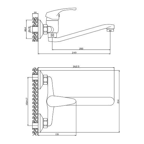 Смеситель для кухни настенный OLIVE'S AVILA 02410AV хром, латунь, упак (10 шт)