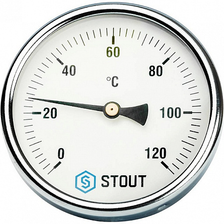 Термометр биметаллический погружной STOUT Ø100-1/2&quot;, гильза 50 мм, +120°C