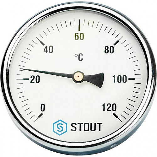 Термометр биметаллический погружной STOUT Ø100-1/2&amp;quot;, гильза 50 мм, +120°C
