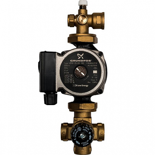 НСУ Насосно-смесительный узел теплого пола STOUT с насосом 1&amp;quot;, UPSO, клапан 30-60°C, байпас-ж, 130мм