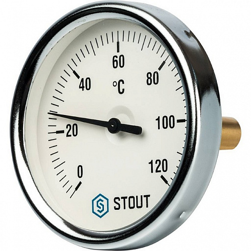 Термометр биметаллический погружной STOUT Ø80-1/2&amp;quot;, гильза 50 мм, +120°C