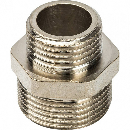 Ниппель переходной резьбовой латунный STOUT никель 3/4&quot;x1/2&quot; Н