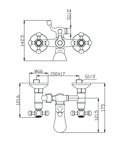 Смеситель для ванны OLIVE'S GIRONA 01201GR хром, латунь, упак (8 шт)