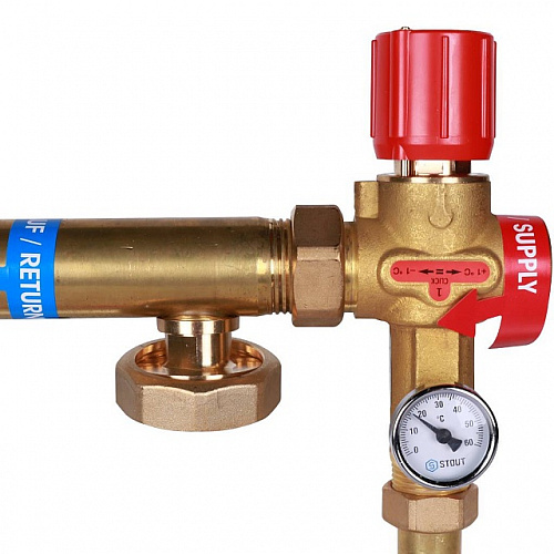 НСУ Насосно-смесительный узел теплого пола STOUT ISOTHERM без насоса 1&amp;quot;, термостат 30-50°C, 130мм