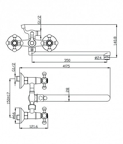 Смеситель для ванны с длинным изливом OLIVE'S GIRONA 01221GR хром, латунь, уп. (8 шт)