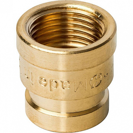 Муфта переходная резьбовая латунная STOUT без покрытия 1/2&quot;x3/8&quot; В