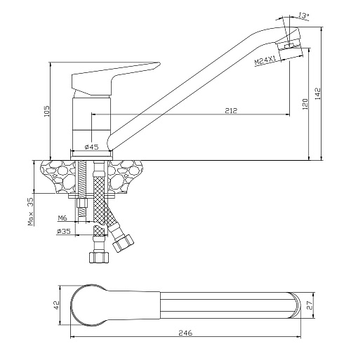 Смеситель для кухни OLIVE'S SEVILLA 20400SV хром, латунь, упак (10 шт.)