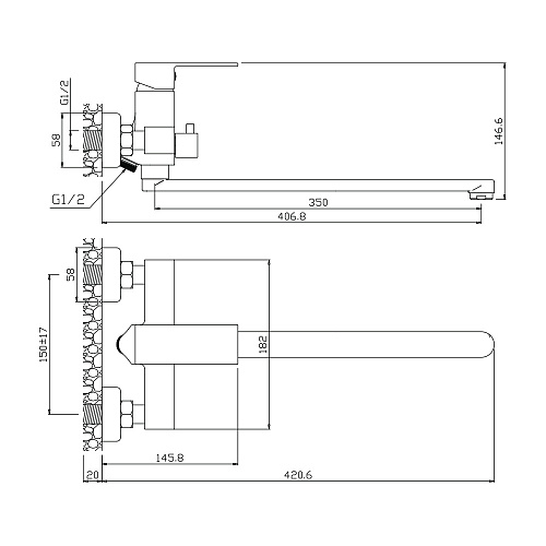 Смеситель для ванны с длинным изливом OLIVE'S GRANADA 05221GN хром, латунь, уп. (8 шт)