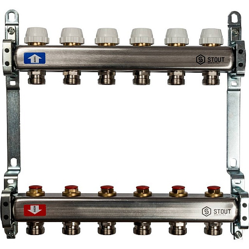 Коллекторная группа STOUT нержавейка 1&amp;quot;x3/4&amp;quot; EK -6 выходов, без расходомеров