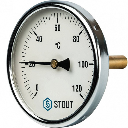 Термометр биметаллический погружной STOUT Ø100-1/2&quot;, гильза 75 мм, +120°C