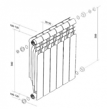 Радиатор биметаллический ROYAL THERMO VITTORIA SUPER 500x6 секций (НС-1175027)