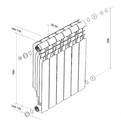 Радиатор биметаллический ROYAL THERMO VITTORIA SUPER 500x6 секций (НС-1175027)