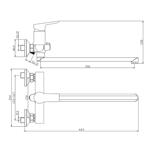 Смеситель для ванны с длинным изливом OLIVE'S SEVILLA 20221SV хром, латунь, упак (8 шт.)