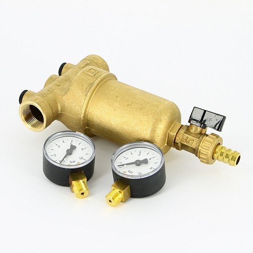 Фильтр промывной два манометра UNI-FITT без покрытия 3/4&amp;quot; ВР-ВР, 300 мкм, латунная колба