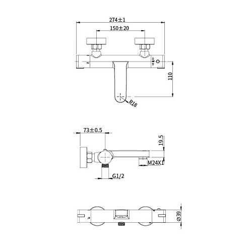 Смеситель для ванны OLIVE'S TERMO 34200TM хром, латунь, уп. (5 шт.)