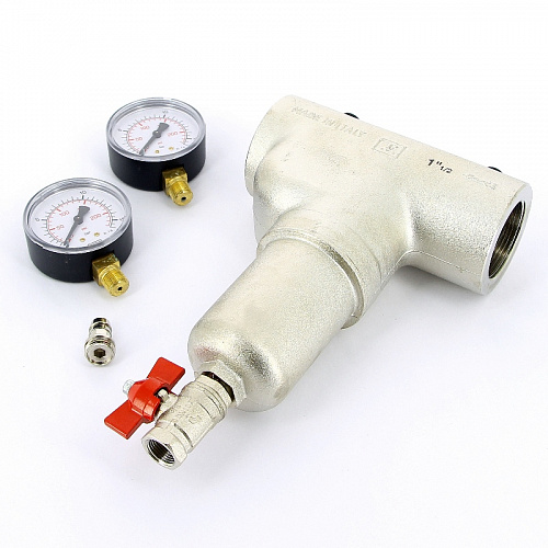 Фильтр промывной два манометра ITAP 189 никель 11/2&amp;quot; ВР-ВР, 300 мкм, латунная колба (27642)