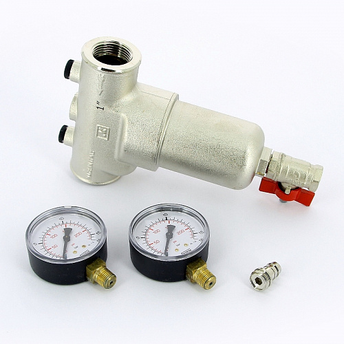 Фильтр промывной два манометра ITAP 189 никель 1&amp;quot; ВР-ВР, 300 мкм, латунная колба (28370)