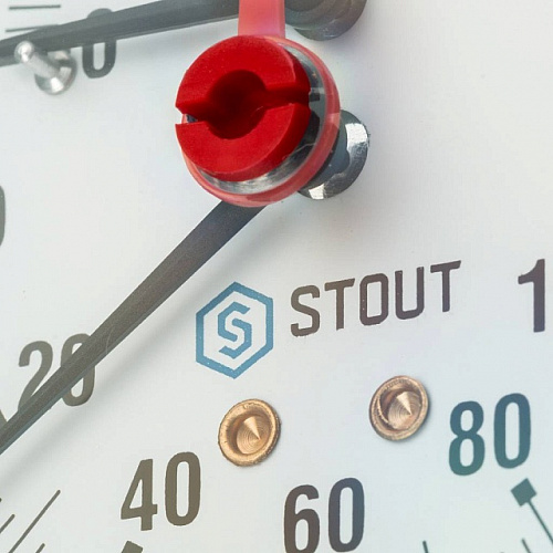 Термоманометр аксиальный STOUT Ø80-1/2&amp;quot;, 4 бар, горизонтальное подключение, +120°C