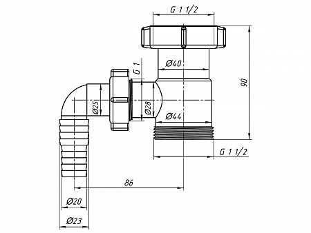 Отвод для стиральной машины АНИПЛАСТ M110 11/2&quot;х11/2&quot;